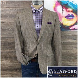 Stafford Mens Blazer Sport Coat Two Button Jacket Wool Size 40R Slim Casual Suit
